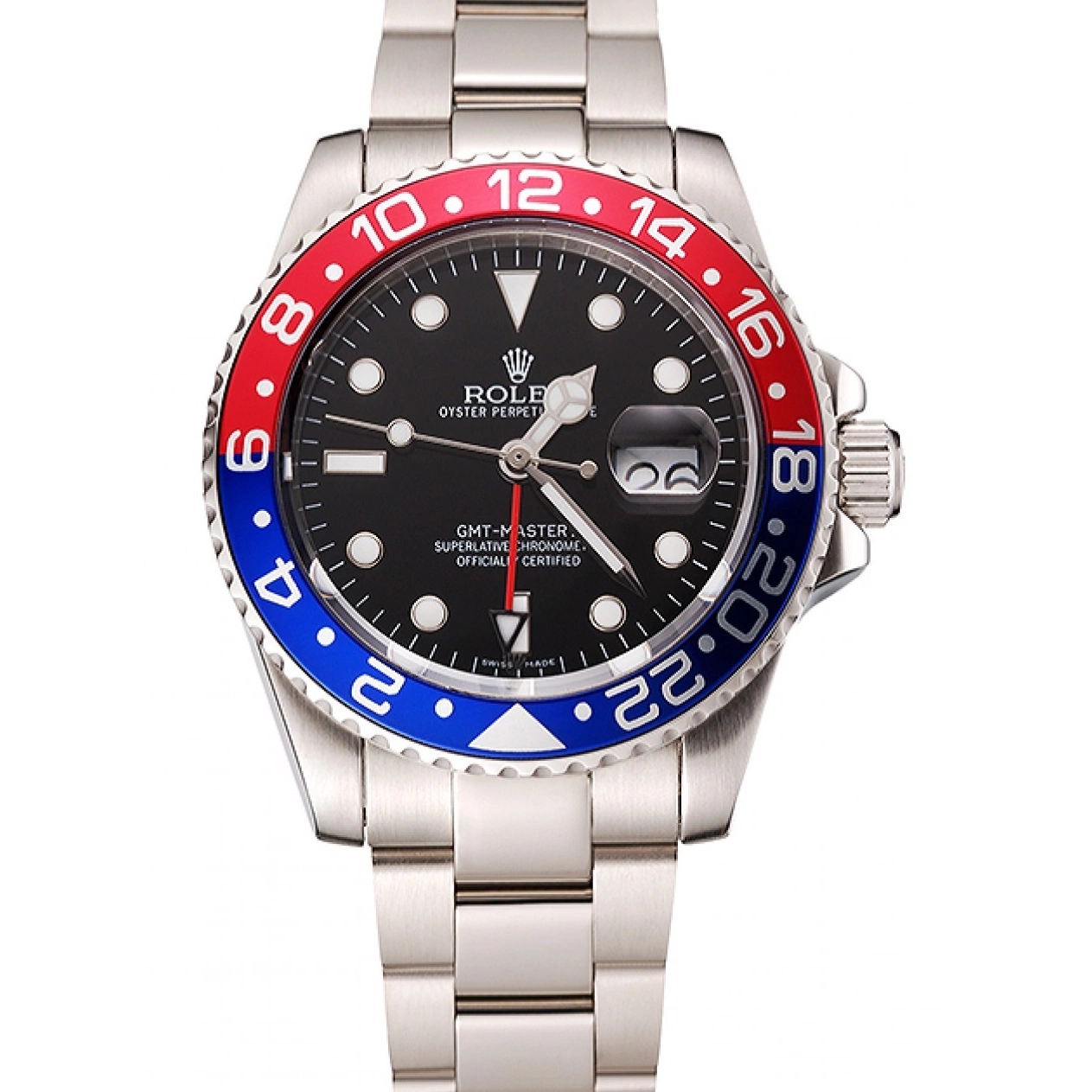 Aaa replica watch Swiss Rolex And Bracelet GMT Stainless II Pepsi 1453751 Master Steel Black Bezel Case Dial 0802